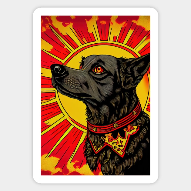 Cute dog in front of red and yellow sun Sticker by dholzric